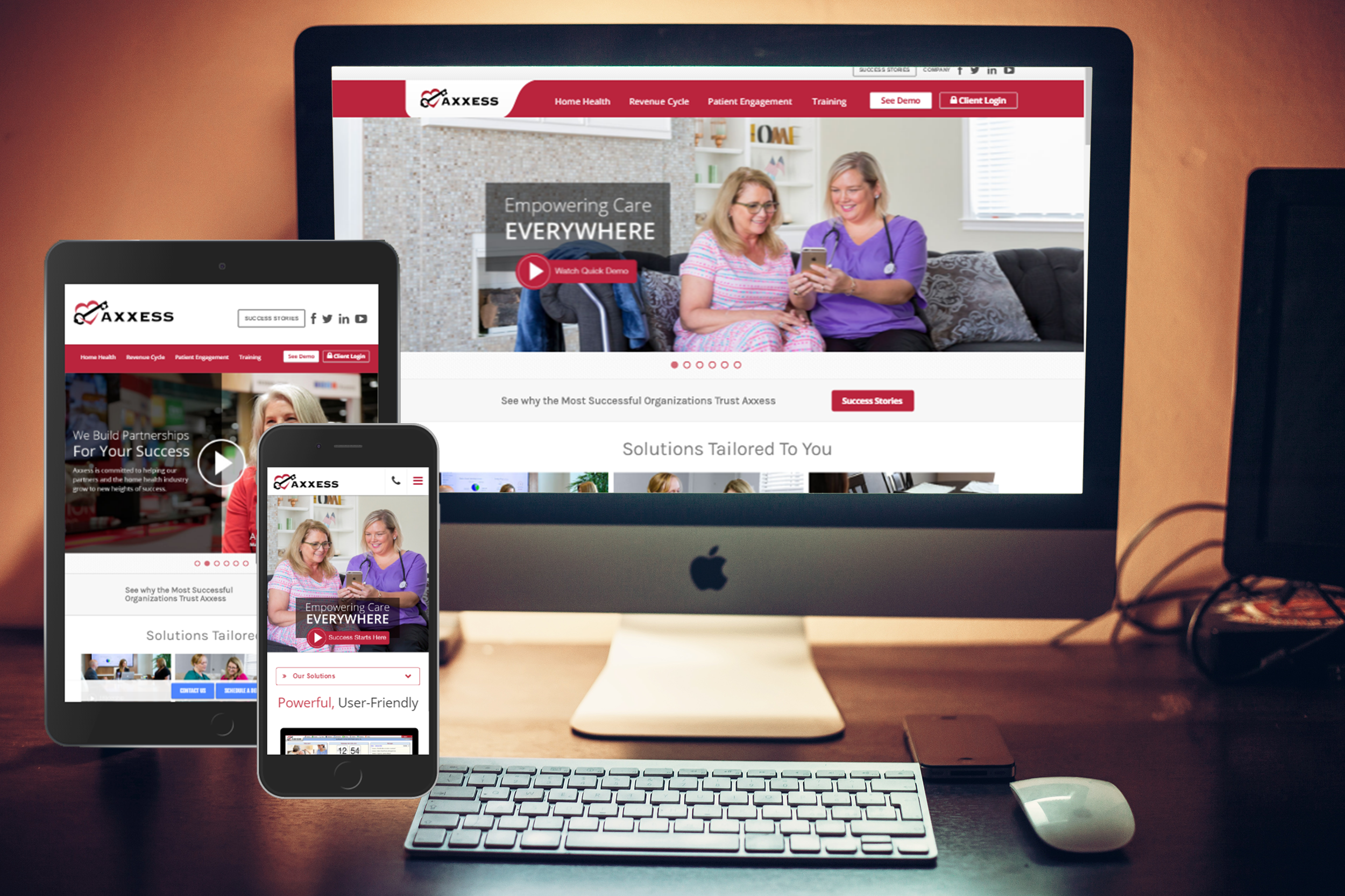 Front End Web Developer and Designer for Axxess.com.  Was in charge of revamping the home page, on-demand page, and several other pages within the website. Made sure everything was responsive to mobile, tablet, and desktop. <br/><br/>
Currently designing and building out the AxxessCARE landing and marketing web pages, the new product of Axxess that will be released soon